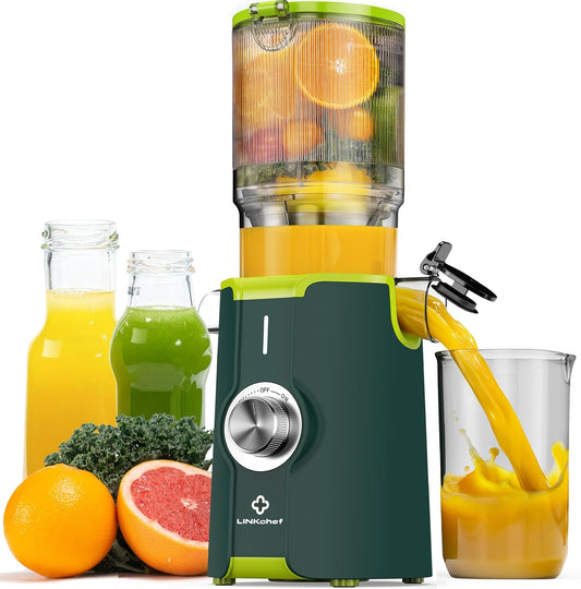 LINKChef Entsafter Slow Juicer, Entsafter Gemüse und Obst Testsieger mit 115 mm großem, Entsafter Kaltentsafter für ganze Früchte/Gemüse, Blitzreiniger, Einfacher Installation, BPA Frei, 200w Grün